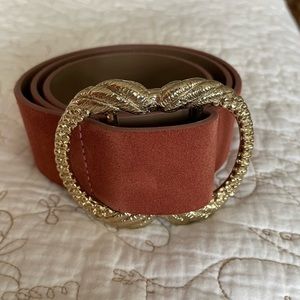 Sezane Artemis Suede Belt with Ornate Gold Buckle - Rust